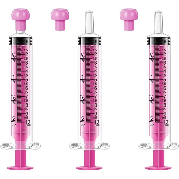 Gufastore Children's Medicine Syringes 10ml Plastic Individually Sealed with Caps 3-Pack Pink