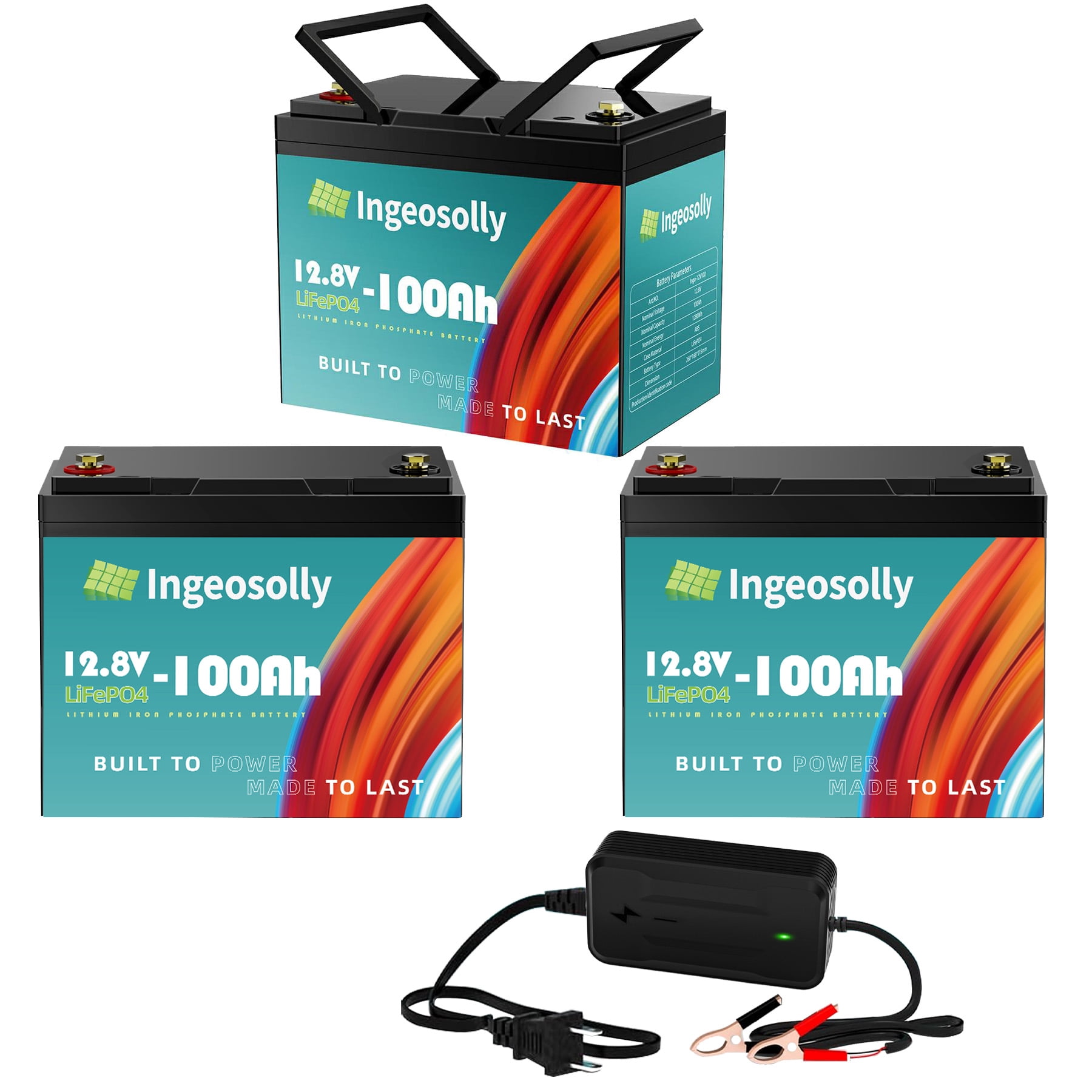 3PACK 12V 100AH Mini LiFePO4 Lithium Battery with 100A BMS,15000 Deep Cycles,Ingeosolly for RV,Solar,Camping,Trolling Motor,off-Grid,Marine