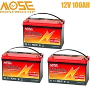 3PACK 12V 100Ah Lithium LiFePO4 Battery,for RV,Marine,Camping,Backup Power,Solar,100A BMS,Deep Cycle Battery