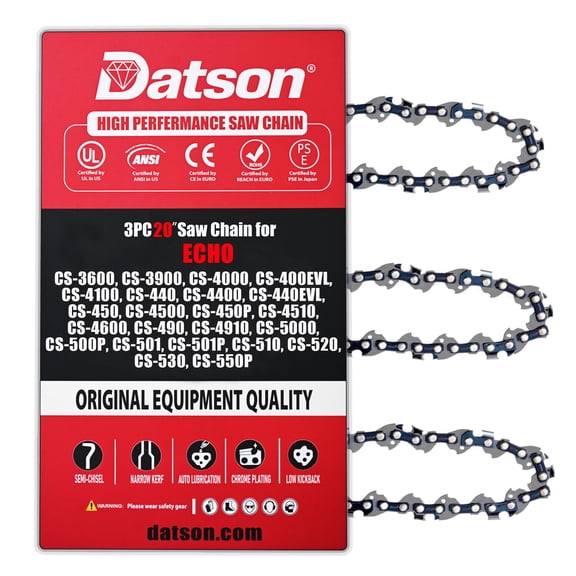 3PACK,20 Inch Chainsaw Chain .325" Pitch .050" Gauge 78 Drive Links Fits Echo CS-4510, CS-4600, CS-490, CS-4910, CS-5000, CS-500P, CS-501, CS-501P, CS-510, CS-520, CS-530, CS-550P