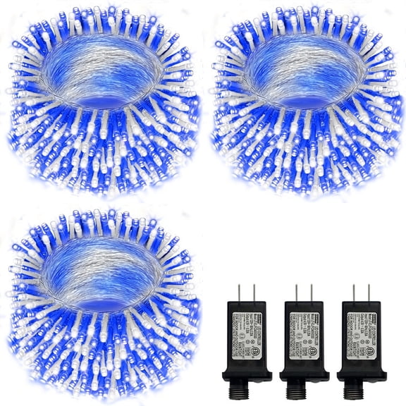3PACK 33ft 100LED Christmas Decorative Mini Lights,Transparent Wire Fairy Starry String Lights Plug in, 16Lighting Modes for Christmas Indoor Party Decoration(White+Blue)