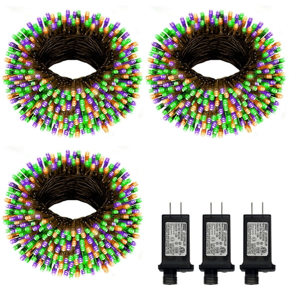 3PACK 33ft 100LED Halloween Decorative Mini Lights, Brown Wire Fairy Starry String Lights Plug in, 16 Lighting Modes for Halloween Indoor Party Decoration (Orange/Purple/Green)
