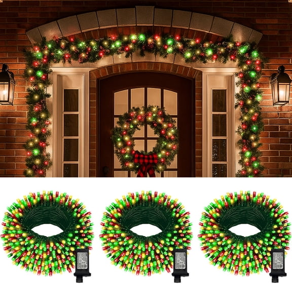 3PACK 66ft 200LED Christmas Decorative Mini Lights,green Wire Fairy Starry String Lights Plug in, 16Lighting Modes for Christmas Indoor Party Decoration (Red Green Warm)