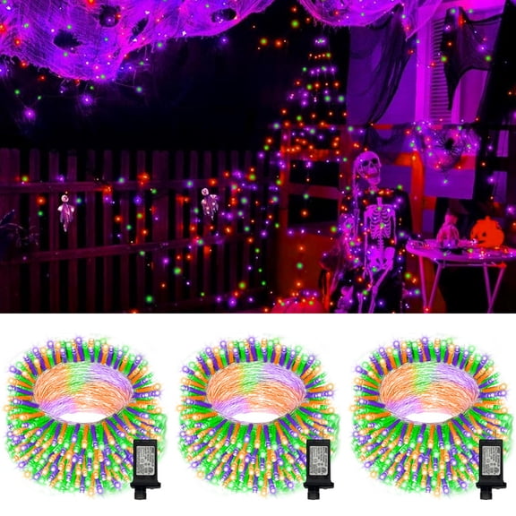 3PACK 66ft 200LED Halloween Decorative Mini Lights,transport Wire Fairy Starry String Lights Plug in, 16Lighting Modes for Halloween Indoor Party Decoration (Orange/Purple/Green)
