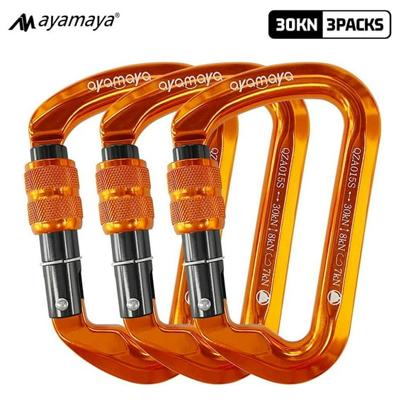 3PACK AYAMAYA Climbing Carabiner, Aluminum D Ring Locking Clip Hook, Screw Locking Screwgate Carabiners,Screw Lock Hook for Traveling Camping (Orange)