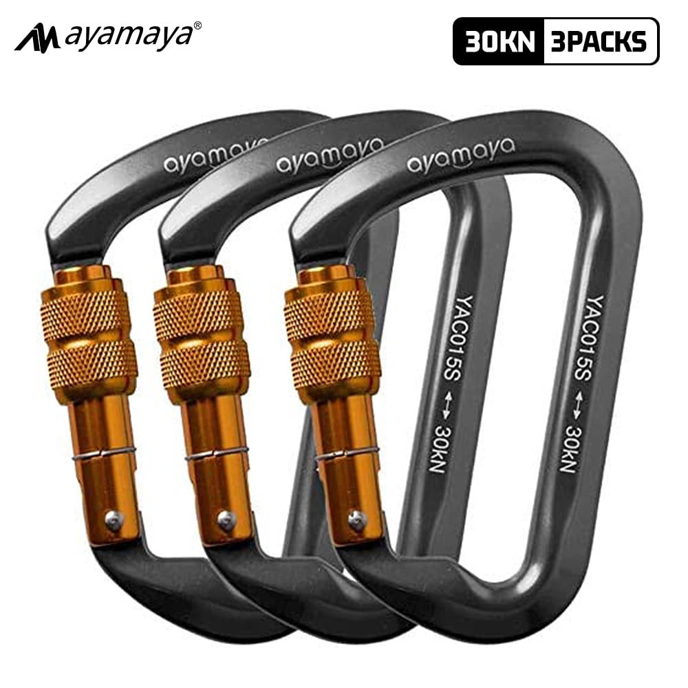 3PACK AYAMAYA Climbing Carabiner, Aluminum D Ring Locking Clip Hook, Screw Locking Screwgate Carabiners,Screw Lock Hook for Traveling Camping (Gray)