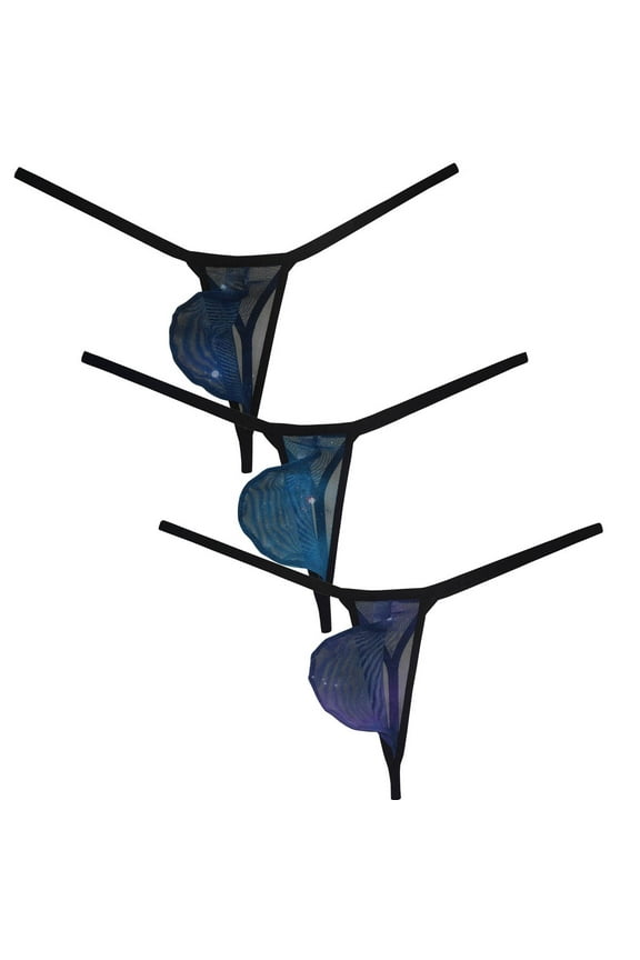 3PACK Botmois Men's Mesh Boxer Briefs See-through Thong Breathable Bikini Bottoms Boyshort Low-rise Tangas Soft G-String Blue/Black B L