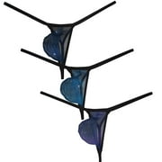 3PACK Botmois Mens Mesh Boxer Briefs See-through Thong Breathable Bikini Bottoms Boyshort Low-rise Tangas Soft G-String Blue/Black B XL