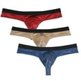 thumbnail image 1 of 3PACK Botmois Men's Solid Mini Bottoms Bikini Briefs Breathable Thong G-String Underwear Elastic Waistband Shiny T-back Tangas Red/Gold/Blue XL, 1 of 4
