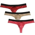 thumbnail image 1 of 3PACK Botmois Men's Solid Mini Bottoms Bikini Briefs Breathable Thong G-String Underwear Elastic Waistband Shiny T-back Tangas Red/Gold/Pink XL, 1 of 4