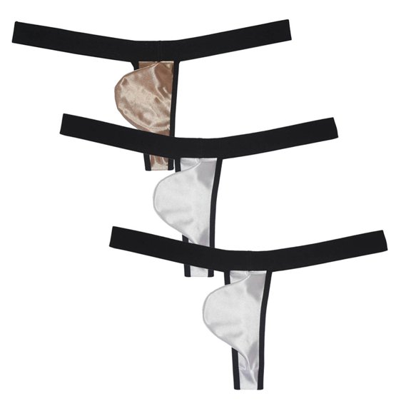 3PACK Botmois Men's Solid Thong Mini Bottoms Bikini Briefs Breathable G-String Underwear Shiny Bathing T-back Tangas 2White/Gold XL