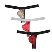 3PACK Botmois Mens Solid Thong Mini Bottoms Bikini Briefs Breathable G-String Underwear Shiny Bathing T-back Tangas Gold/Pink/Red L