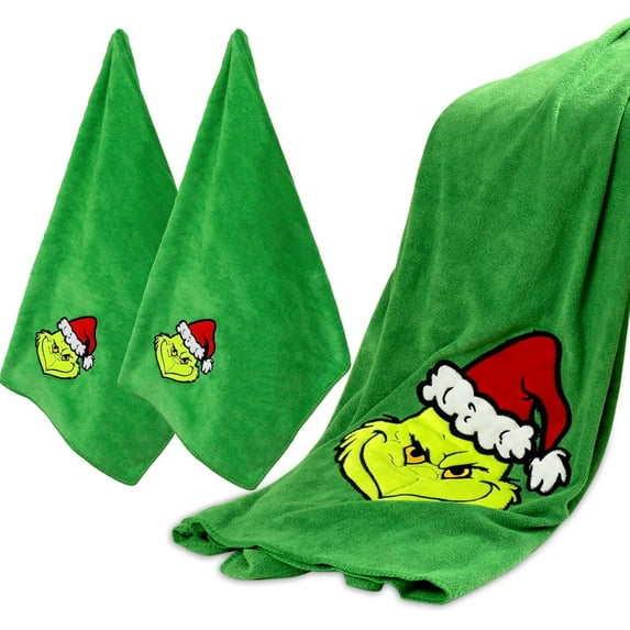 3PACK Christmas Hand Towels Bathroom Set - Christmas Green Kitchen Hands Towels and Bathroom Towels for Shower Drying Cleaning Cooking