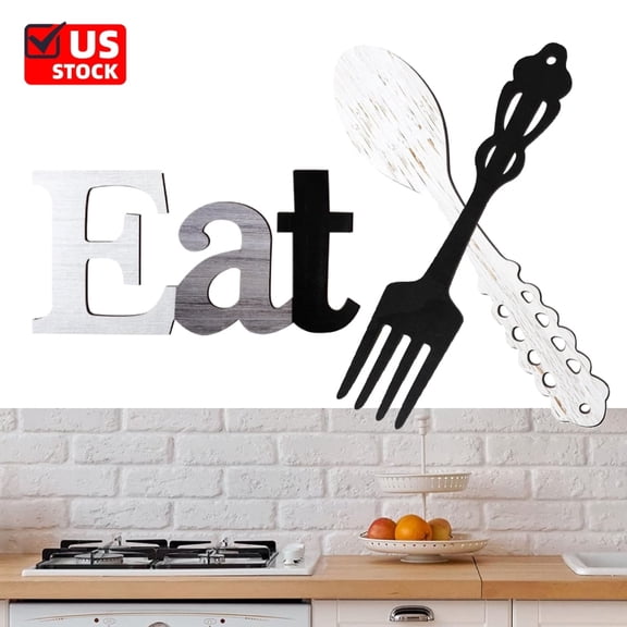 3PACK Eat Sign, Fork and Spoon Wall Decor, Rustic Wood Decoration, Cute Eat Letters for Kitchen and Home, Decorative Hanging Wooden Letters, Country Wall Art for Room(Delicate Colors)