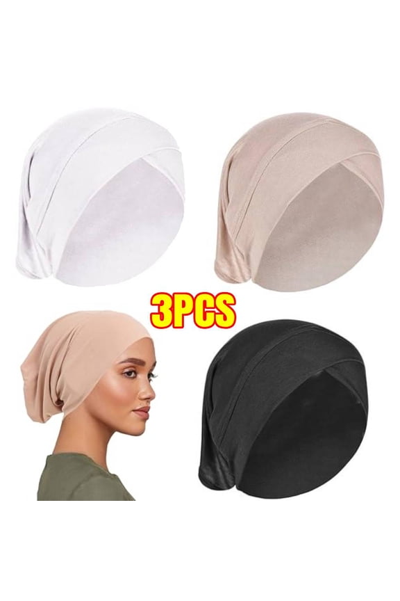 3PACK Inner Hijab Caps, Women Solid Color Under Hijab Caps Stretchy Breathable Full Cover Undercap Tube Bonnet