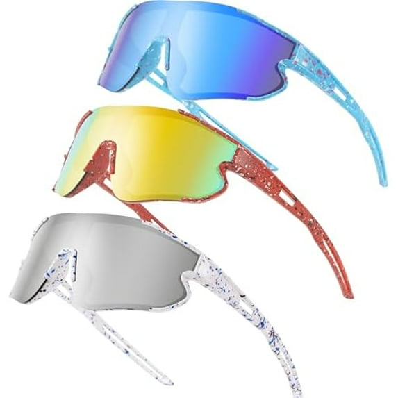 3PACK Kids Sunglasses Youth Baseball Sunglasses for 4-12 Boys Girls Cycling Softball Running UV400 Sports Goggles