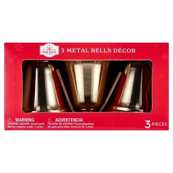 Metal Bells Christmas Decoration, Gold, 4", 3 Count, by Holiday Time