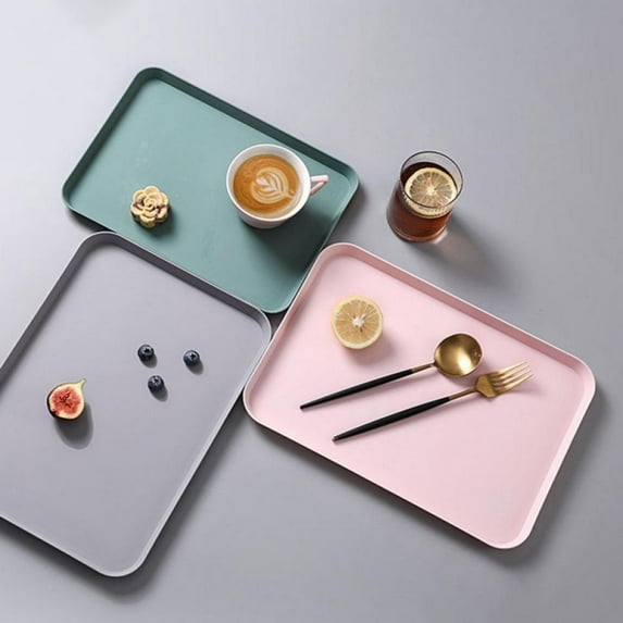 3PACK Plastic Serving Trays Large Serving Trays Serving Platters Rectangle Non-slip Restaurant GradeTray Plastic Food Trays Dinner Drinks Serving Tray,9" x 12"/S