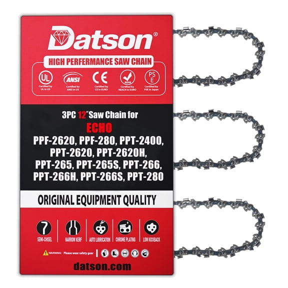 3PACK,R44 12 Inch Chainsaw Chain 3/8" LP Pitch, 043" Gauge, 44 Drive Links Replacement FOR ECHO PPT-265, PPT-265S, PPT-266, PPT-266H, PPT-266S, PPT-280