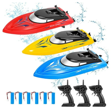 3PACK RC Boat,2.4G High Speed Remote Control Boat with 6 Rechargeable,Fast RC Boats for Pools and Lakes,10km/H