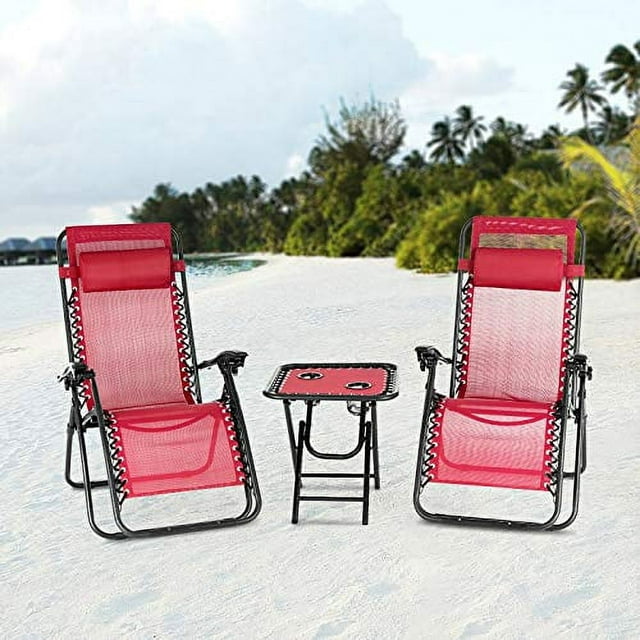 3PC/1PC Zero Gravity Beach Chair Folding Adjustable Patio Garden Lounge Recliner