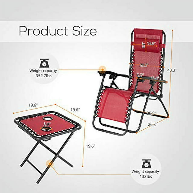 3PC/1PC Zero Gravity Beach Chair Folding Patio Garden Lounge Recliner