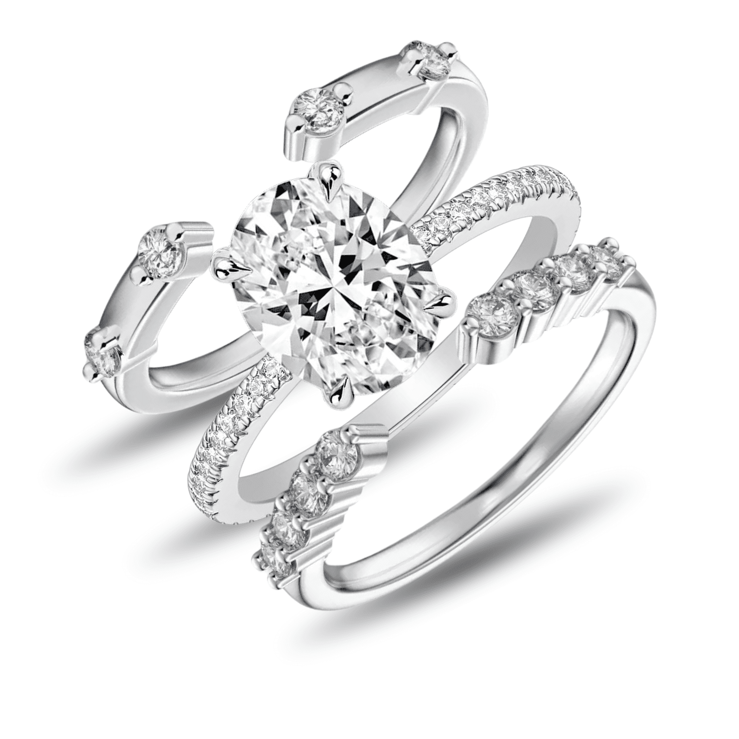 Simple Solitaire Rong 3PC 3 Carat Oval Cut Engagement Ring Set for Women,D color VVS1 ...