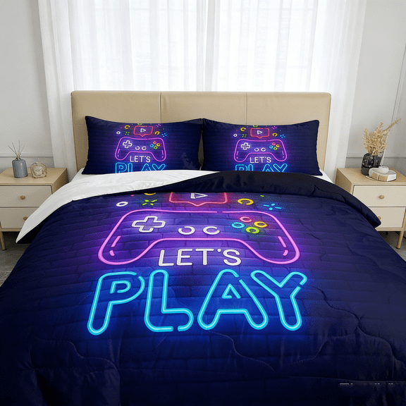 3PC 3D Printed Game Controller Bedding Set, Soft Lightweight Breathable Gaming Comforter Set for Twin/Queen/King Size