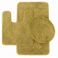 3Piece Gold Banded Bathroom Set, Solid Color Bath Mat, Contour Rug, Lid Cover, Plain Design
