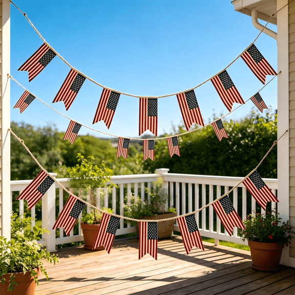 3PC 6FT American Flag Garlands Banner - Rustic 250th Anniversary Decorations, 4th of July Patriotic Garlands, Handmade Vintage Americana Flag Banner, Farmhouse Decor for Mantle Porch