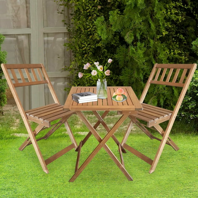3PC Acacia Wood Patio Bistro Set，Outdoor Folding Bistro Set Table and