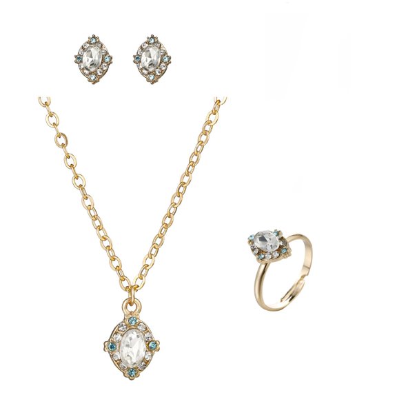 3PC Alloy Sparkle Jewelry Set - Heart Necklace + Adjustable Ring + Earrings, Non-Fading, Suitable for Formal/Casual Occasions