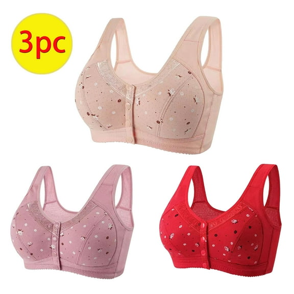 3PC Egzmbll 2025 Bras for Older Women Front Button Bra Convenient Snap Sleep Bra Comfortable Easy Close Sports Bras