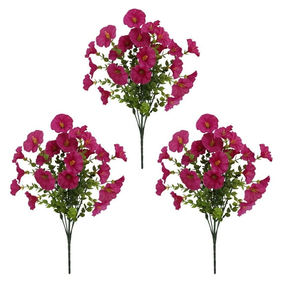3PC Artificial Morning Glory Flowers Outdoor Decor Silk Flowers Garden Arrangements Weather Resistant Realistic Floral Decorations