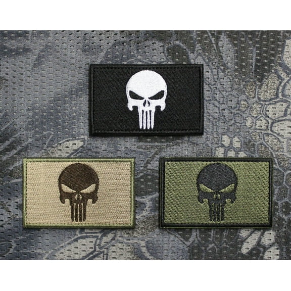 3PC Aufnher Patch Klett Punisher Tactical Tac Prepper EDC Bushcraft Airsoft SHTF