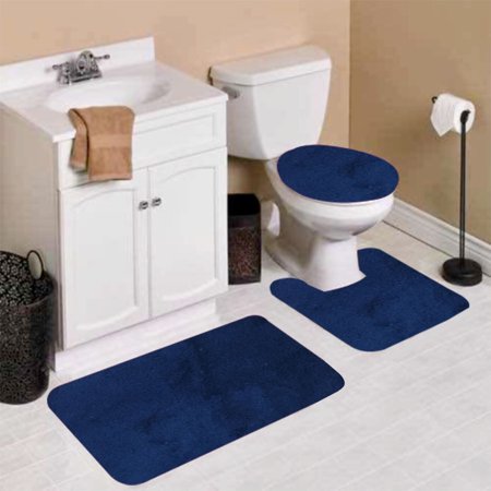 3PC BATHROOM CONTOUR MAT TOILET LID COVER SET SOLID BATHMATS MANY COLOR & STYLES