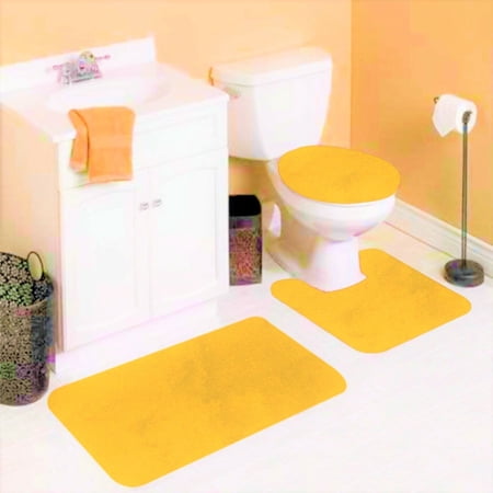 3PC BATHROOM CONTOUR MAT TOILET LID COVER SET SOLID BATHMATS MANY COLOR & STYLES