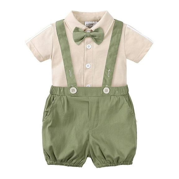 3PC Baby Boys Gentleman Outfits Suits Wedding Formal Suit Bowtie Romper Suspender Pants