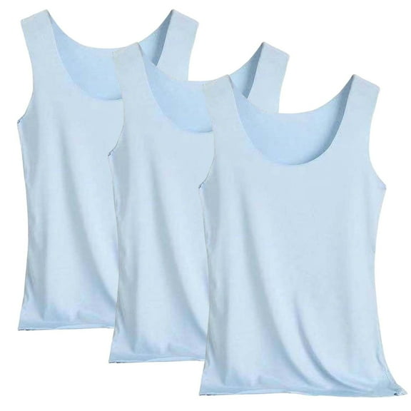 3PC Base Layer Tank for Women Sleeveless U Neck Solid Sleep Camisoles Light Blue-1 M