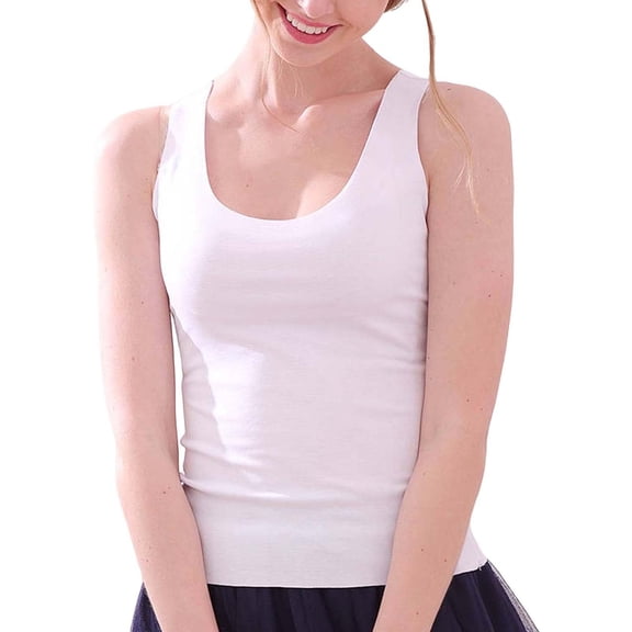 3PC Base Layer Tank for Women Sleeveless U Neck Solid Sleep Camisoles White-1 M