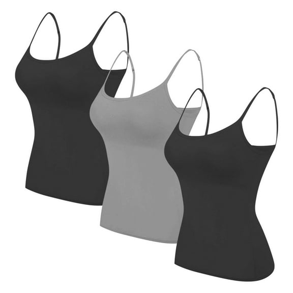 3PC Basic Long Solid Camisole for Women with Adjustable Spaghetti Strap Layering Undershirt Tank Top