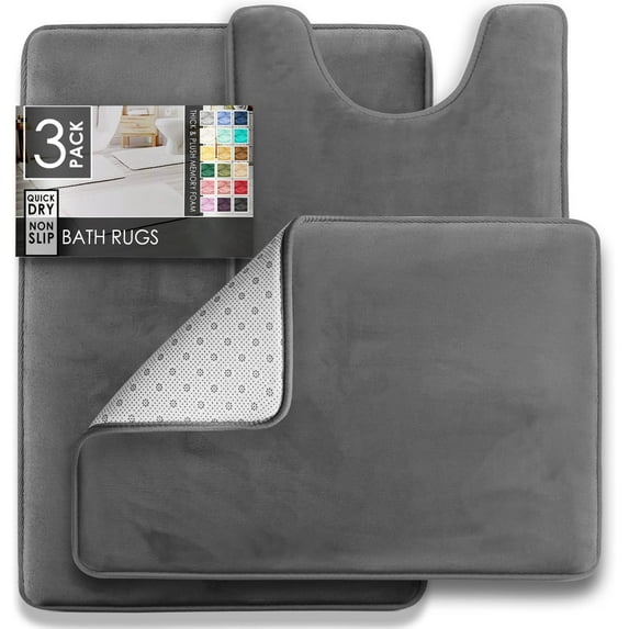3PC Bathroom Rugs Velvet Memory Foam Non-Slip Bath Rugs Machine Wash Dries Quickly - Ultra Soft Bath Mats for Bedroom kitchen