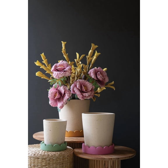 KALALOU Terracotta Planters with Scalloped Trays, Set of 3, Home Decor