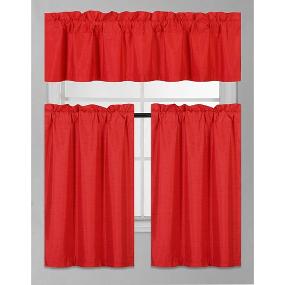 3PC Blackout Window Treatment Kitchen Curtain Panel Tier & Valance Set