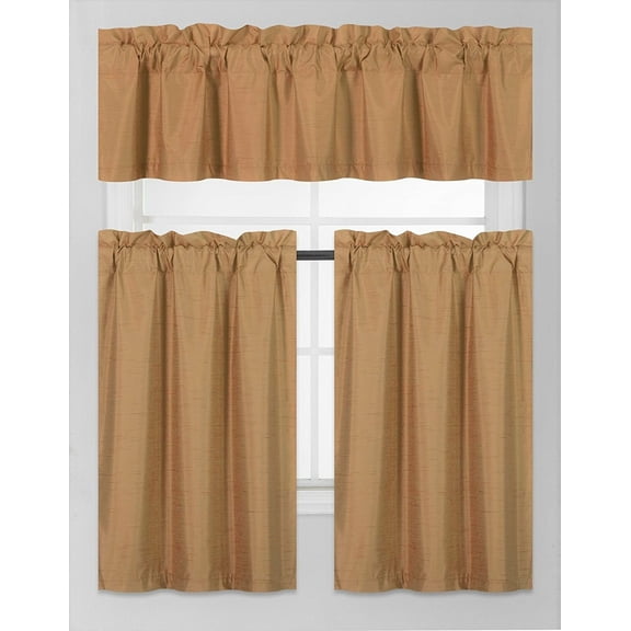 3PC Blackout Window Treatment Kitchen Curtain Panel Tier & Valance Set