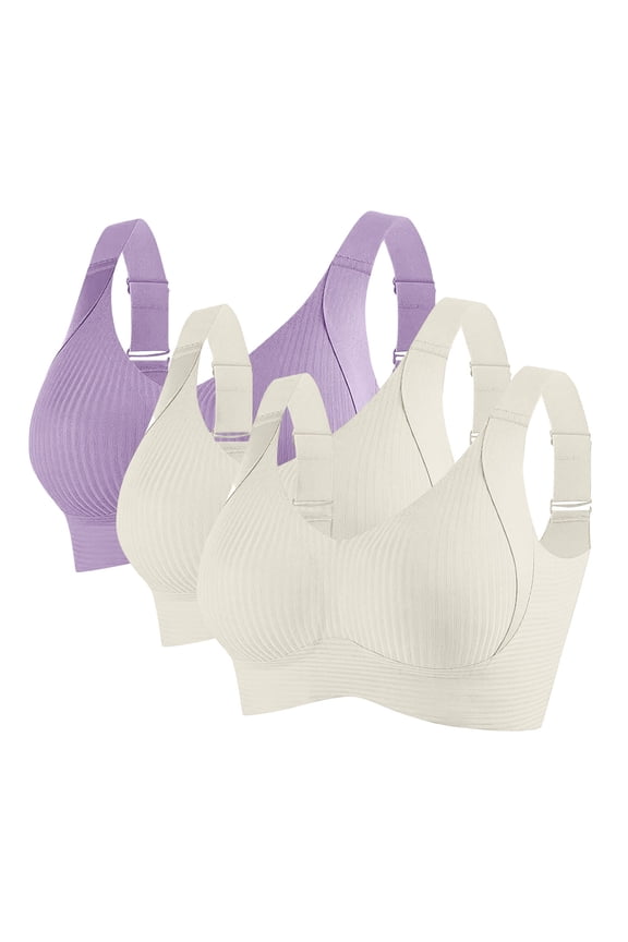 3PC Bras Women Ribbed Wireless Push Up Full Coverage Bralettes Adjustable Strap Stretchy Comfy Sport Bra Underwear Mint Green Large