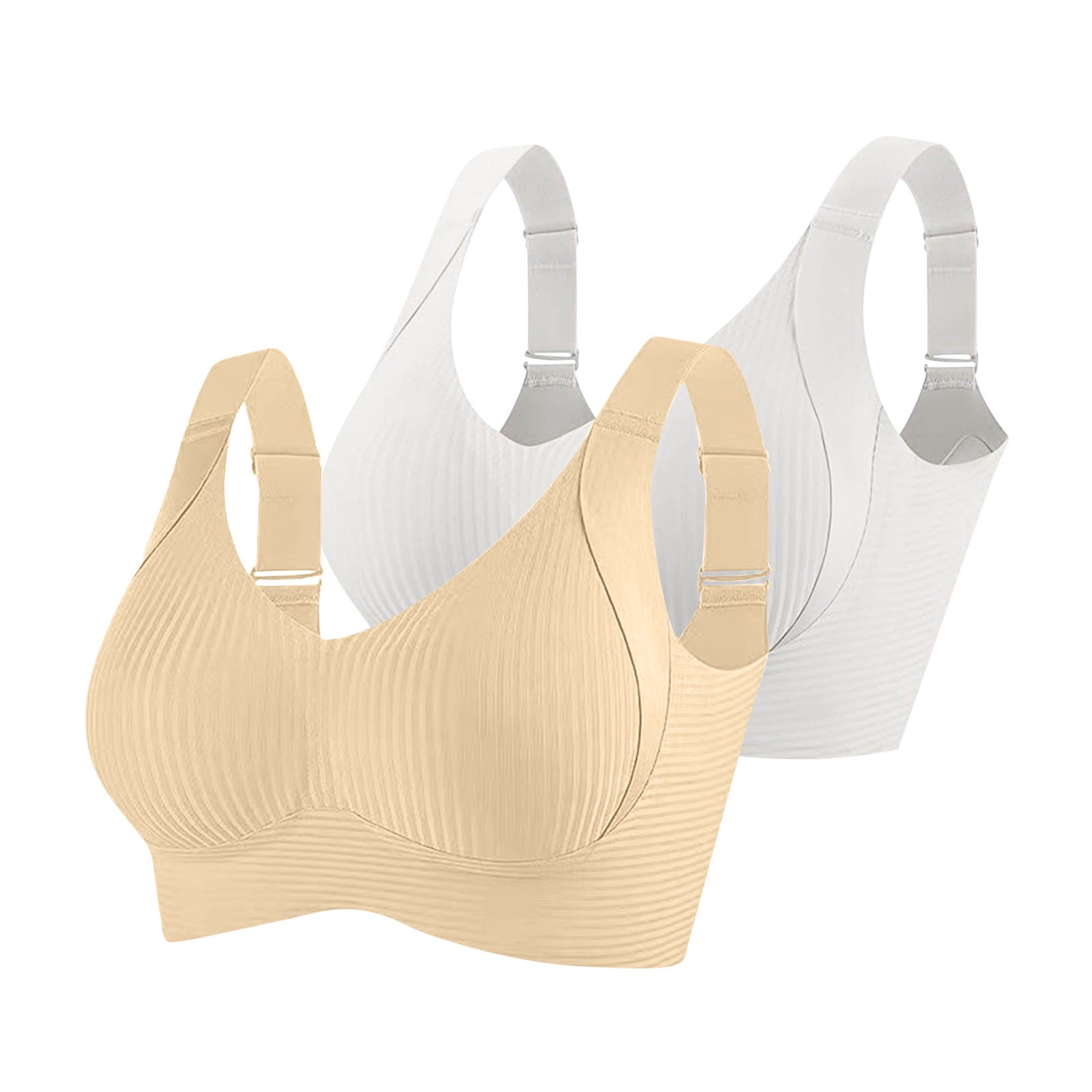 3PC Bras Womens Ribbed Push Up Adjustable Wireless Bra Ladies 3PC Bras Womens Ribbed Push Up Adjustable Wireless Bra Ladies