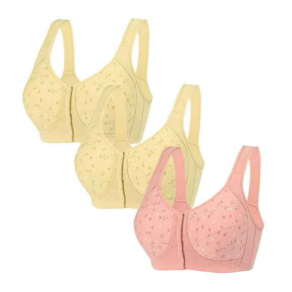 3PC Bras for Older Women Plus Size Front Closure Comfort Soft Bras No Underwire Full Coverage Everyday Bras Pink 2XL
