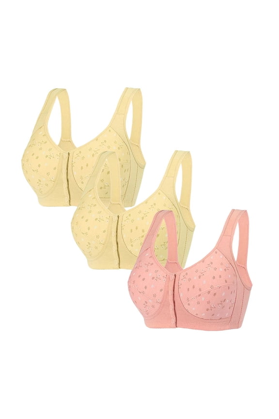 3PC Bras for Older Women Plus Size Front Closure Comfort Soft Bras No Underwire Full Coverage Everyday Bras Pink 2XL