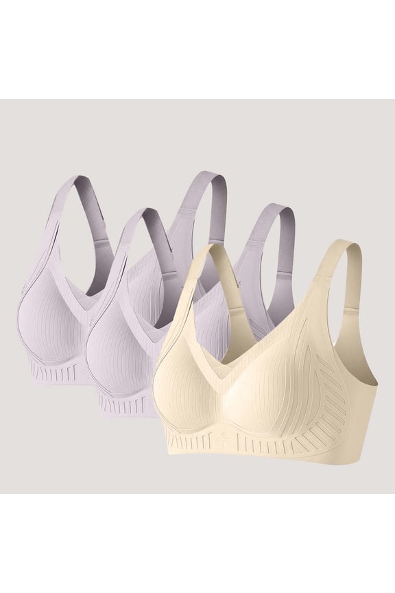 3PC Bras for Older Women Super Gather Bra Wireless Push-Up Bra -Sagging Bras for Sagging Breasts for Senior Purple XL